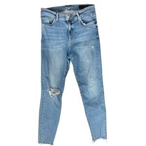AllSaints Blue Phoenix Distressed Raw Hem Light Wash Skinny Ankle Jeans size 30